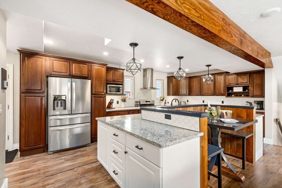 Luxury Kitchen with Knotty Alder Finishes & Seating