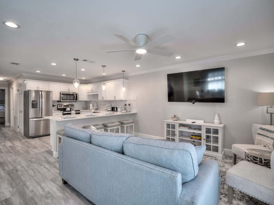Living room has queen sleeper sofa