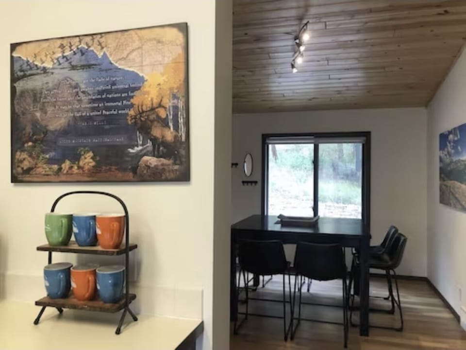 Upper level view from kitchen into dining room