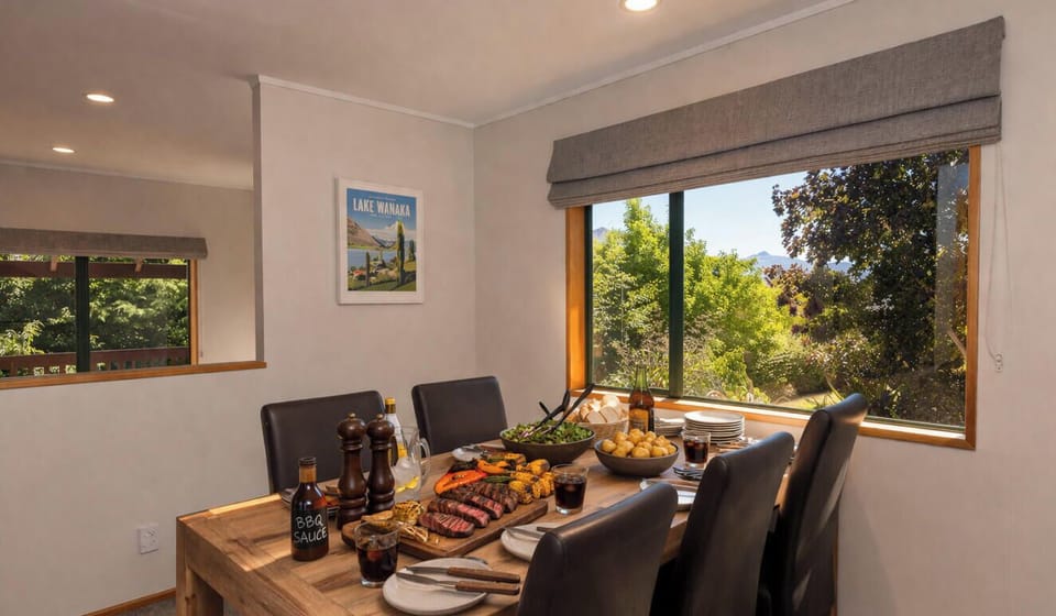 Intimate dining nook with mountain views - ideal for a relaxed dinner spread