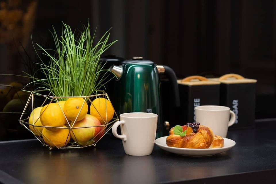 The fully equipped kitchenette includes everything you need for a home-cooked meal.