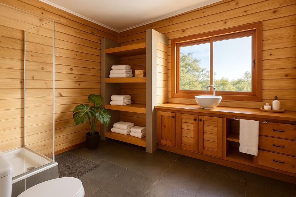 Cabin | Bathroom | Rainfall showerhead, hair dryer, towels, soap