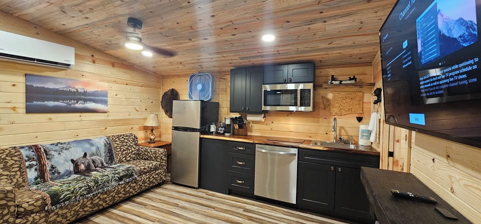 Premium Cabin, 1 Bedroom, Kitchenette | Living area | Flat-screen TV