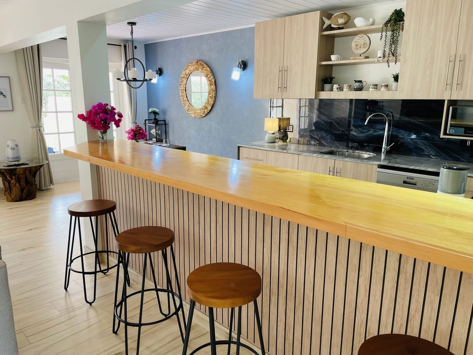 Handcrafted mahogany breakfast bar.