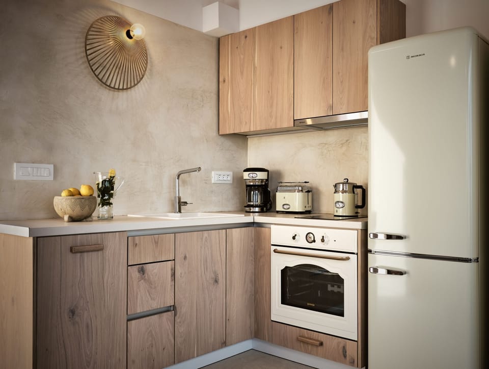 Deluxe Suite | Private kitchen | Full-size fridge, microwave, oven, stovetop
