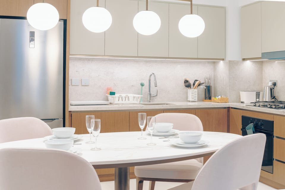 Premium Apartment, 1 King Bed, Balcony, Corner | Private kitchen | Coffee/tea maker, full-size fridge, microwave, oven