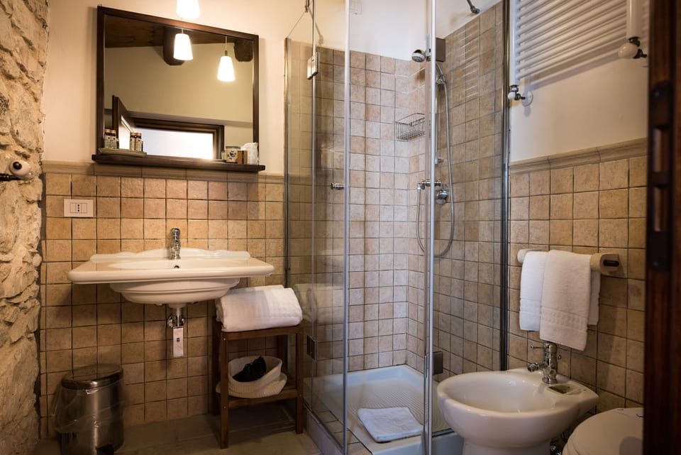 Shower, free toiletries, hair dryer, bidet