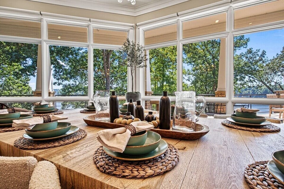 Main Level: Gather around a beautiful dining table with seating for 10—perfect for memorable meals and lively conversations.