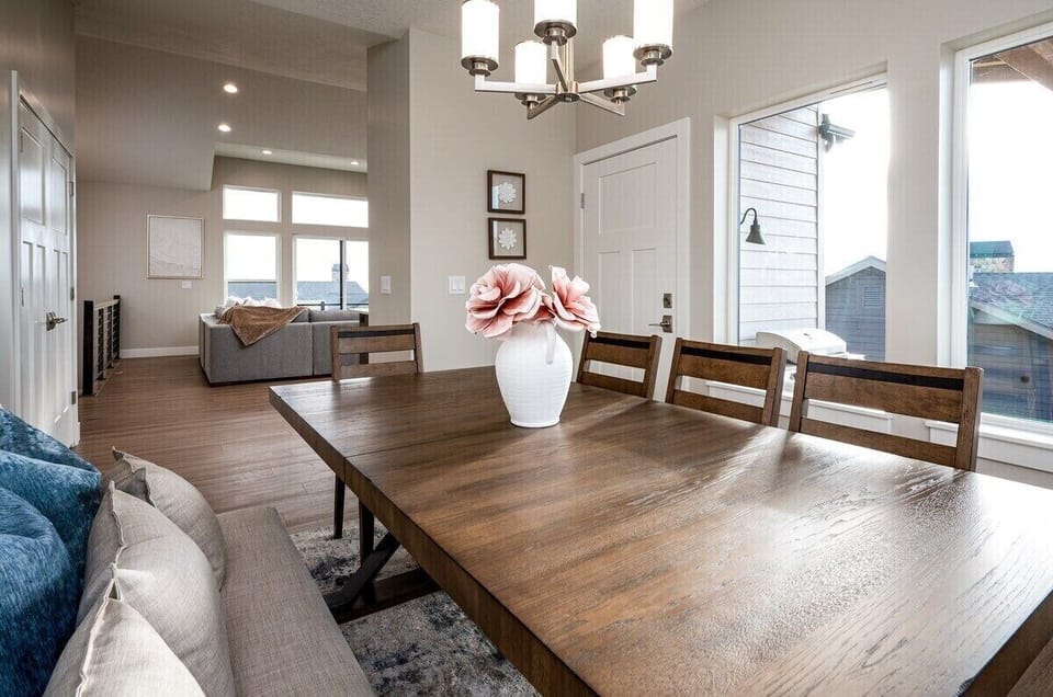 Open concept dining and living area.