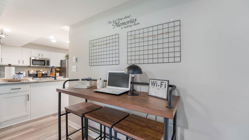 Cozy and funtional workspace. Laptop ready desk, Wi-Fi Access, and essentials.