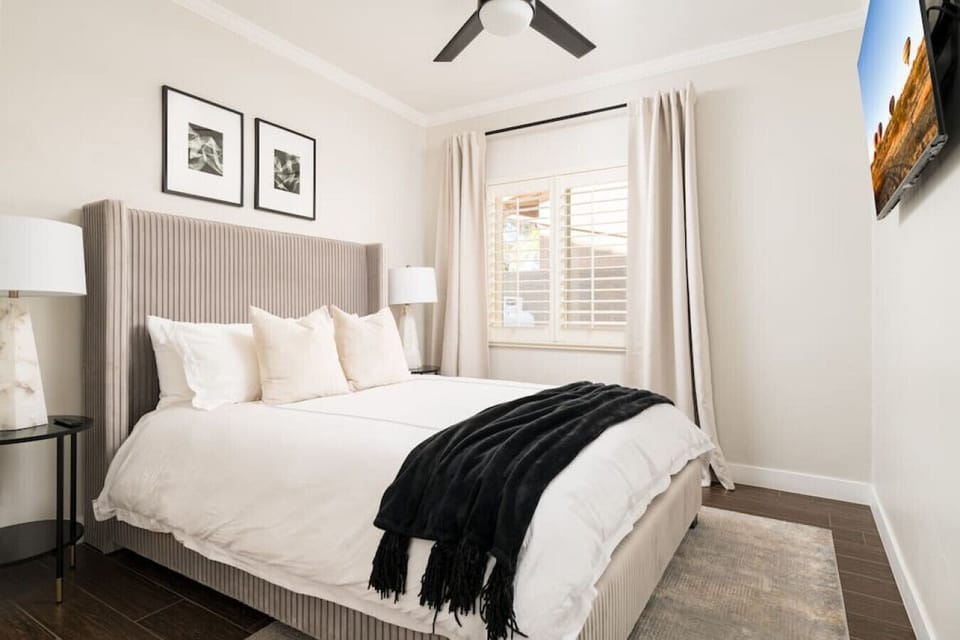 A Ceiling fan to our bedroom helps to keep the room cool and comfortable.