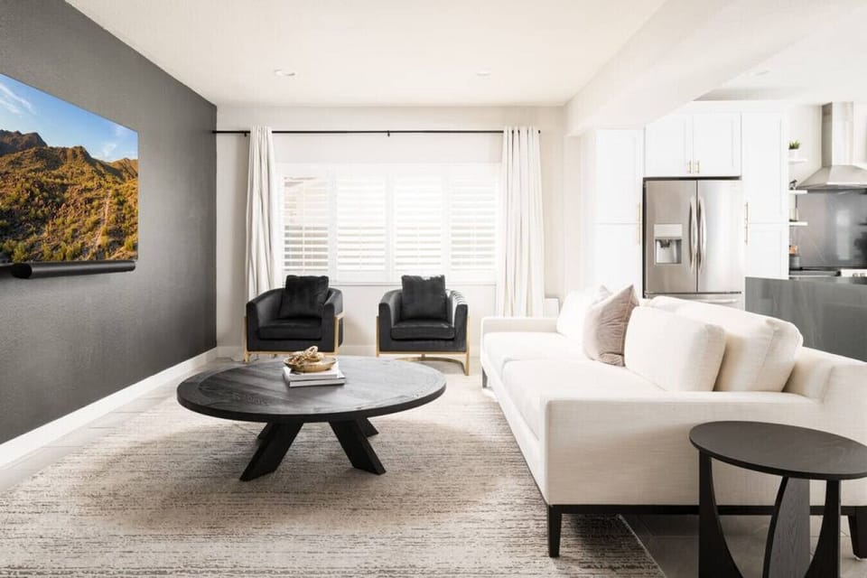 The carefully chosen furniture in our living room, from the coffee table to the sofa bed, creates a comfortable and stylish environment for relaxation.