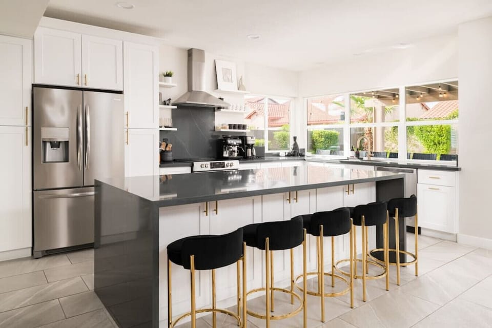 Our kitchen island has plenty of storage space and a beautiful countertop. It`s perfect for prepping meals and entertaining guests.