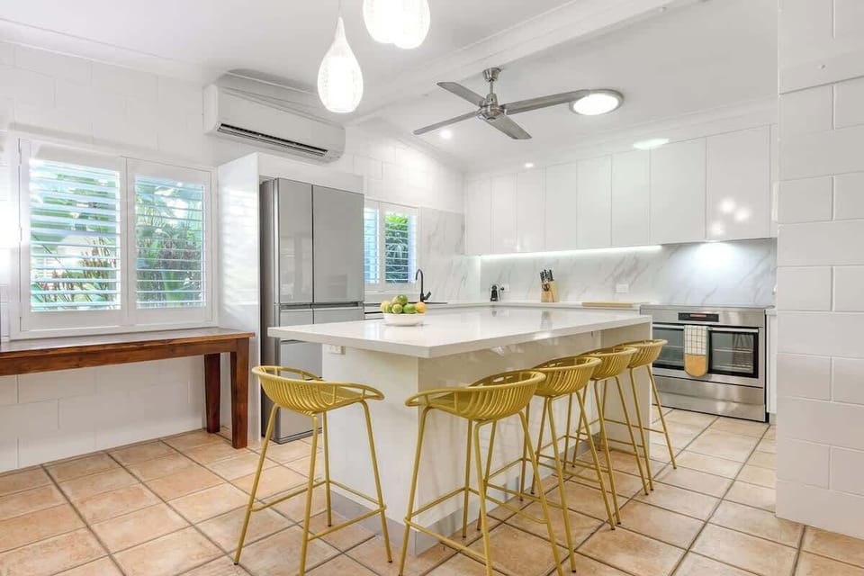 The chef's kitchen in the main villa features high-end appliances and everything you'll need to cook meals for the family at home.