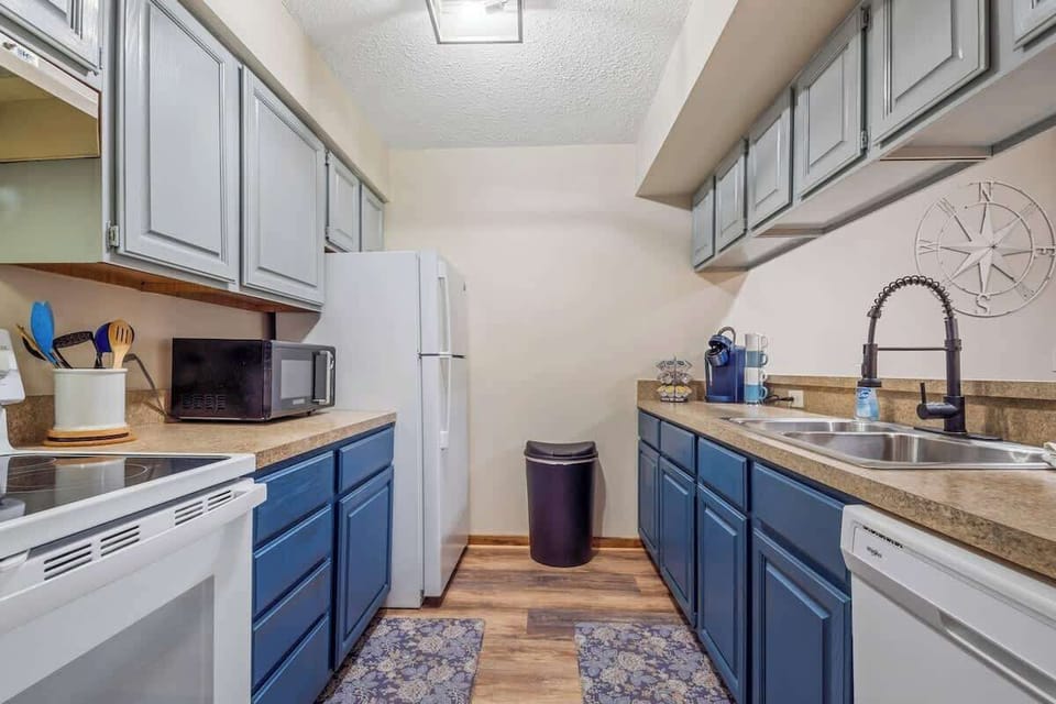 All the kitchen supplies you need for cooking. Coffee, Air fryer, spices, pots and pans ect..