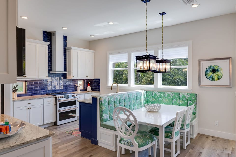 Gorgeous chefs kitchen with dining area
