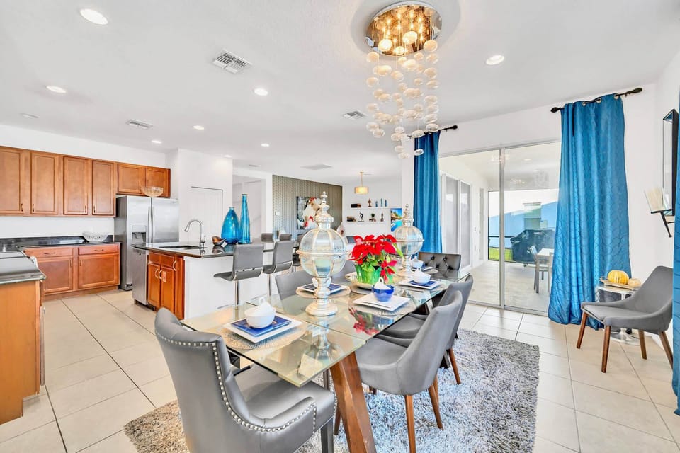 Sleek Dining Room With Stylish Decor And Scenic Views