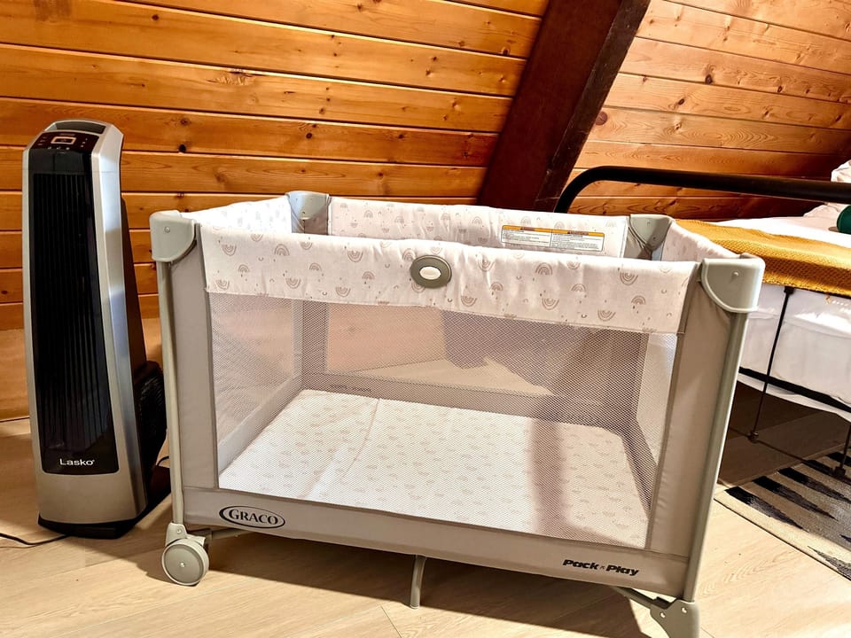 Peace of mind for parents: a Pack ’n Play is available so your little one can rest comfortably. An extra fan is available for maximum comfort