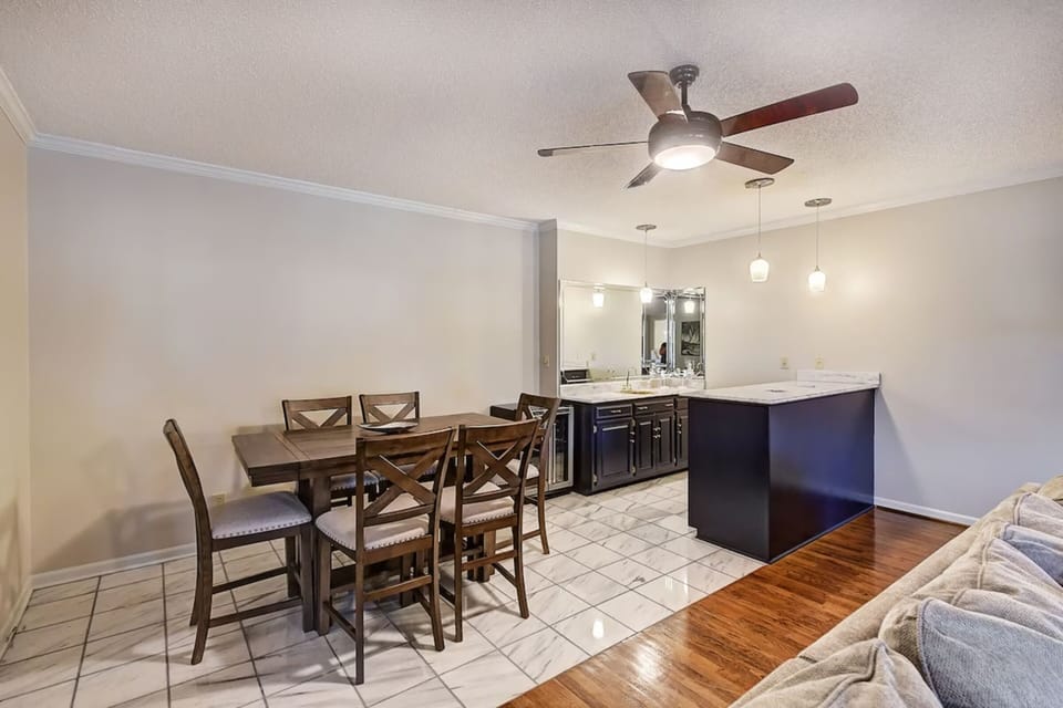 Savoring the simplicity- bar and eating area in the living room.