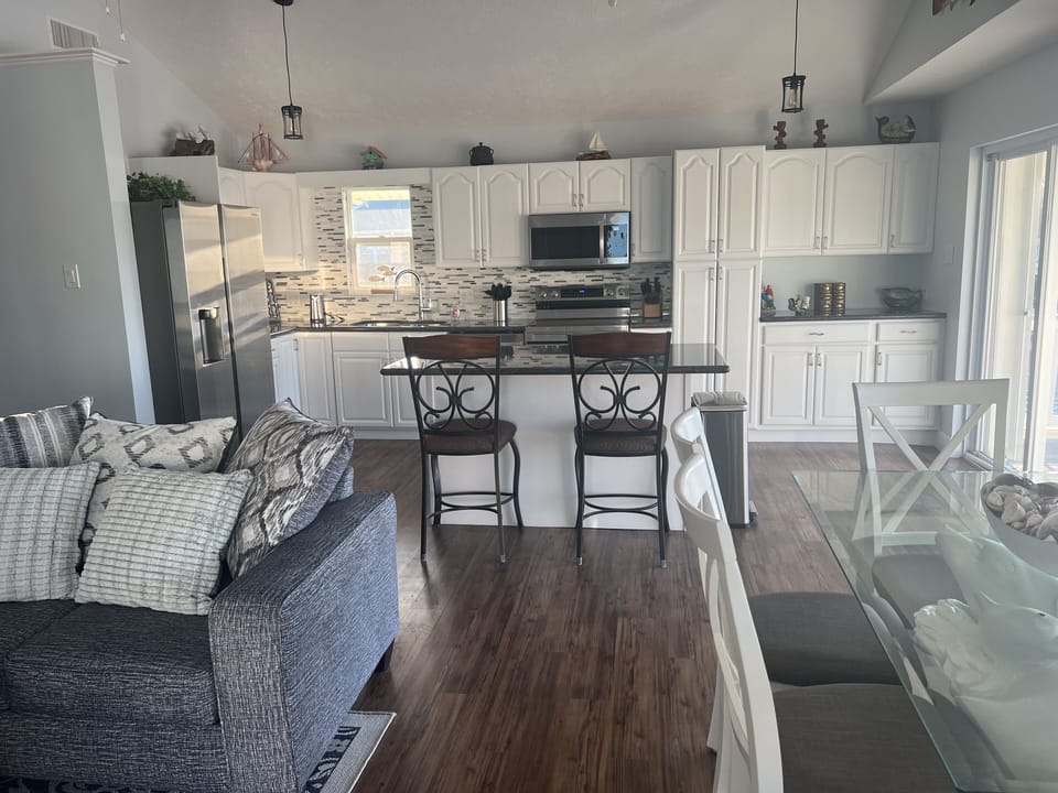 Kitchen island with bar stools
