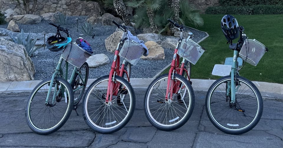 Four retro cruiser bikes with helmets, locks and removable baskets included!
