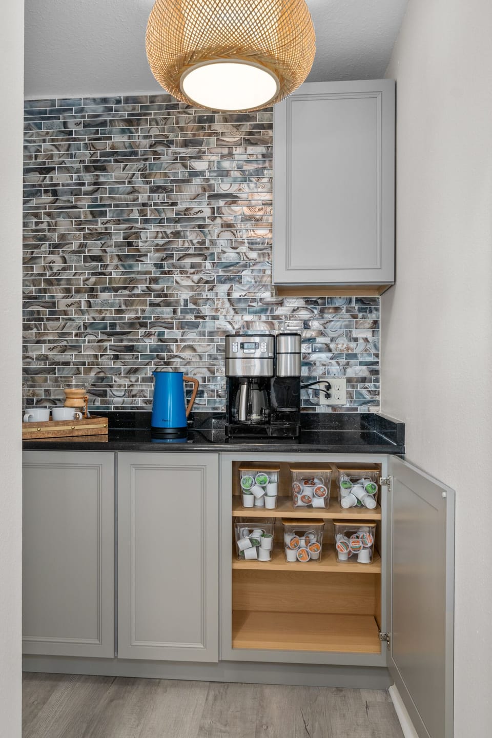 Wake up to a great cup of coffee or tea using the well-appointed coffee bar