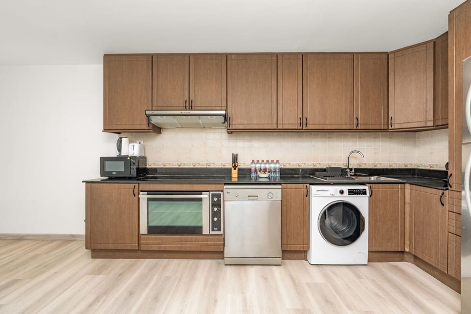 Panoramic Apartment | Private kitchen | Full-size fridge, microwave, oven, stovetop