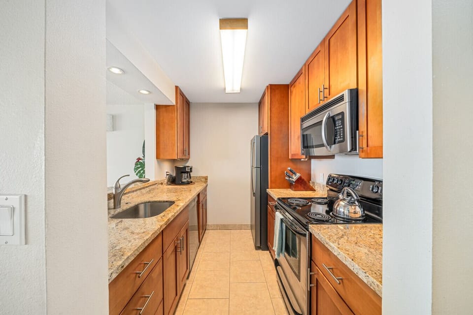 Remodeled kitchen with stainless steel appliances