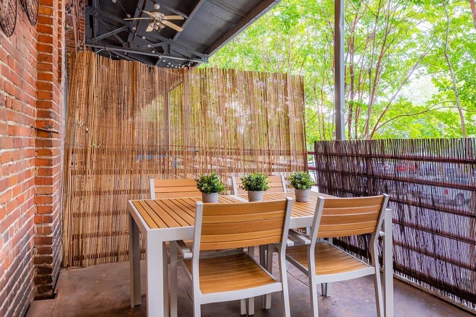 Outdoor Table with willow privacy screen
