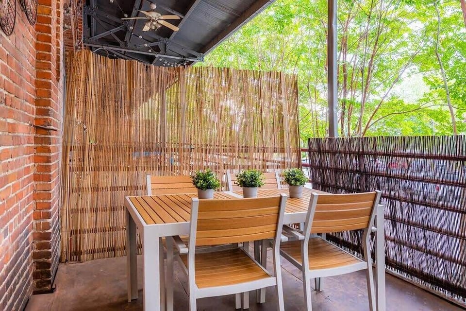 Outdoor Table with willow privacy screen