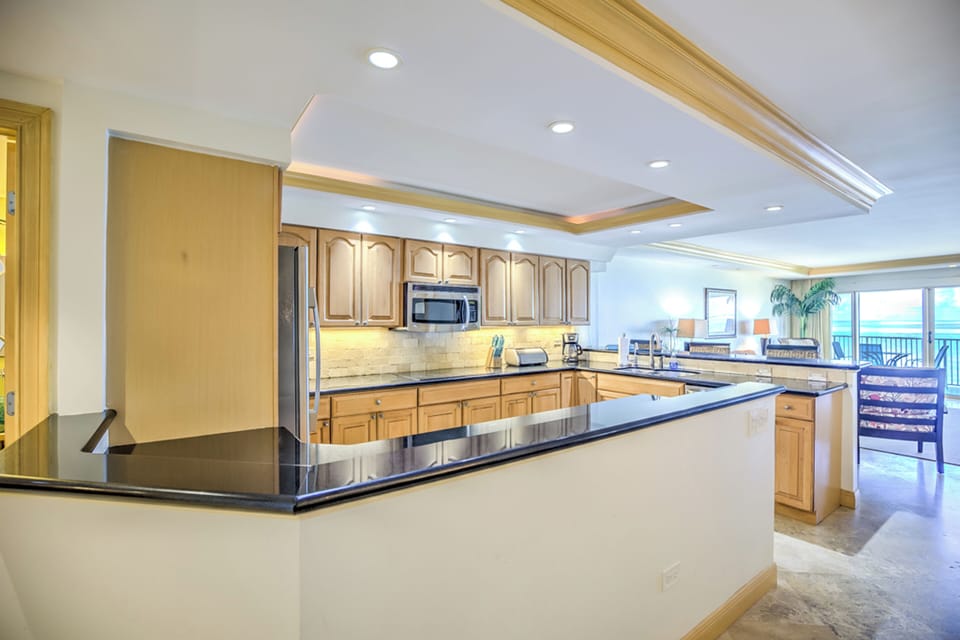 Kitchen with ocean views