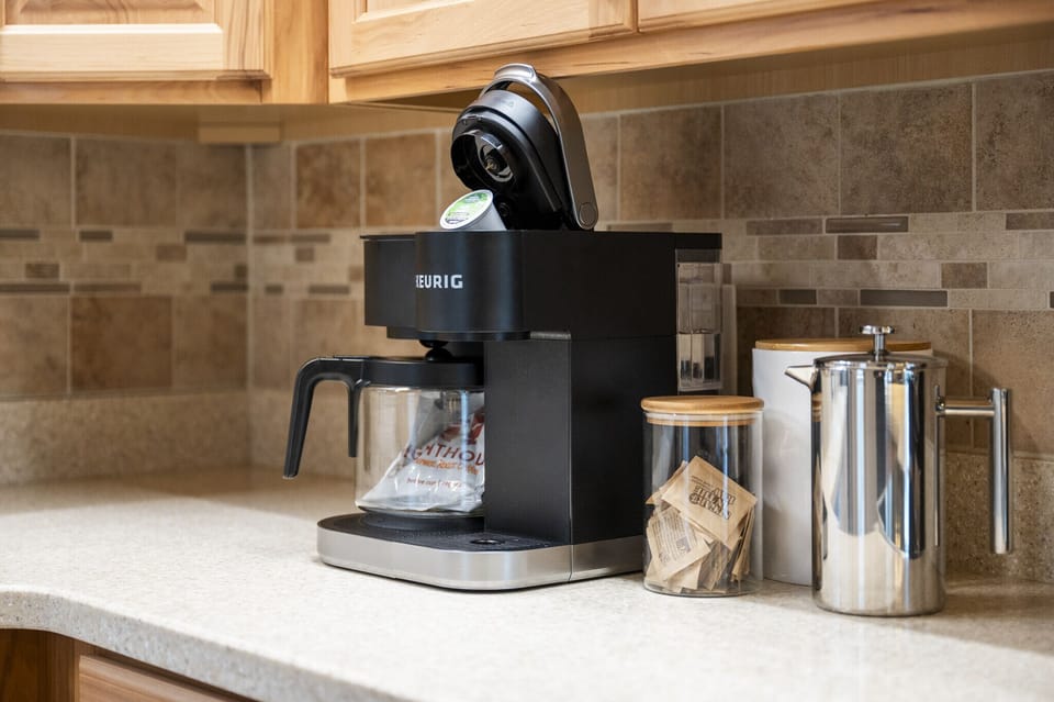 Brew a single cup or a full pot of coffee with the Keurig duo or french press.  