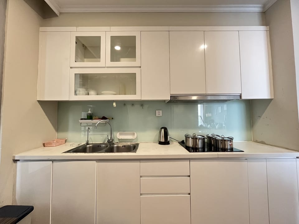 Luxury Apartment | Private kitchen | Fridge, microwave, stovetop, electric kettle