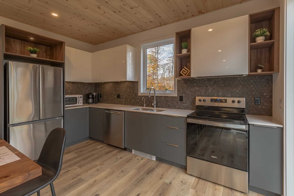 Kitchen with stainless steel appliances and sleek cabinetry