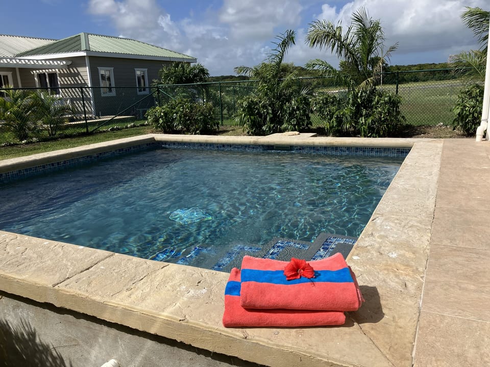 Enjoy the pool with pool towels provided by Tropical Escape. 
