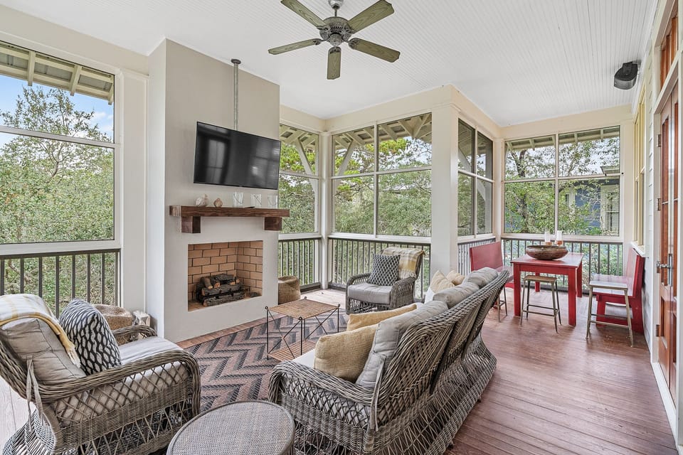 Screened in Porch & Outdoor Fireplace