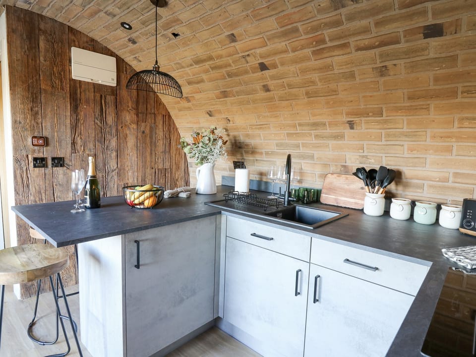 Fridge, electric kettle, toaster, cookware/dishes/utensils