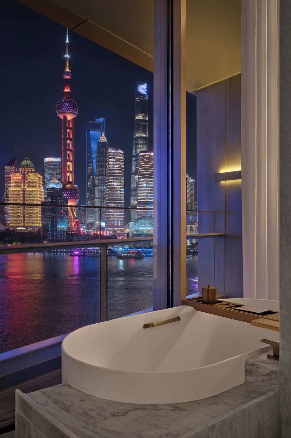 1 King Classic Oriental Pearl Tower View | Bathroom | Separate tub and shower, deep soaking tub, rainfall showerhead