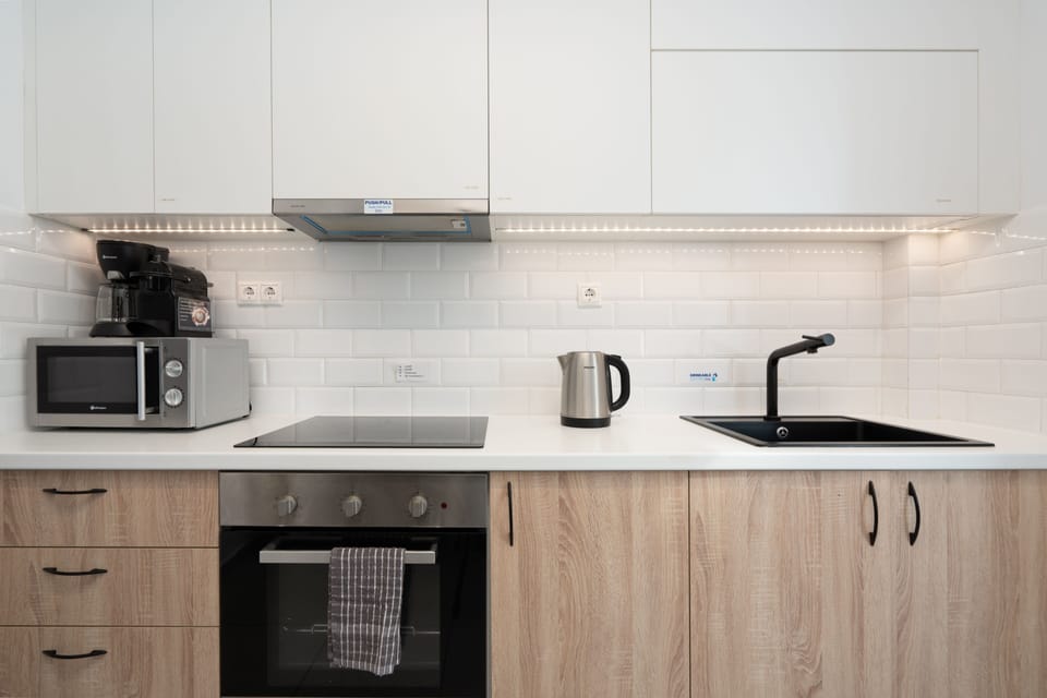 Exclusive Apartment | Private kitchen | Fridge, microwave, oven, stovetop