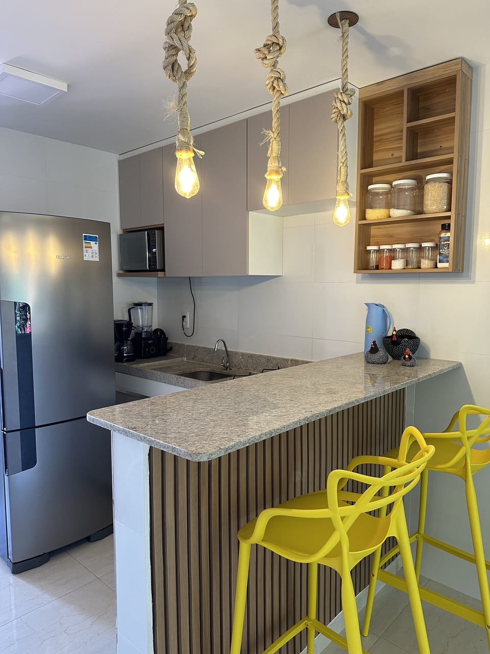 Apartment | Private kitchen | Full-size fridge, microwave, stovetop, blender