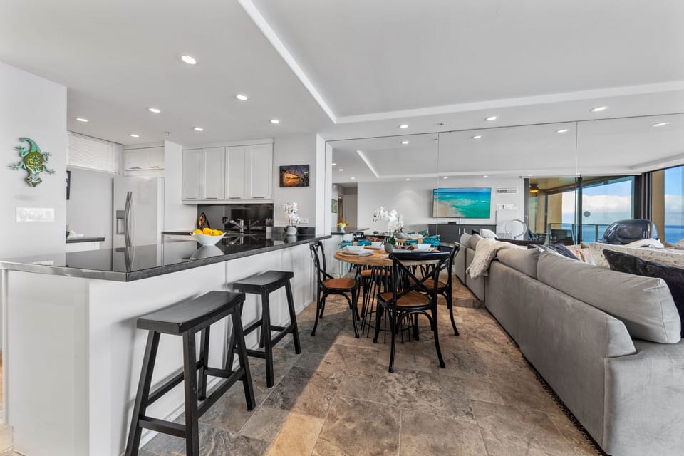 Tile flooring throughout the condo