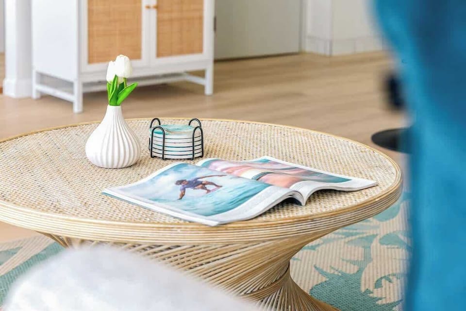 A coffee table in the living room.