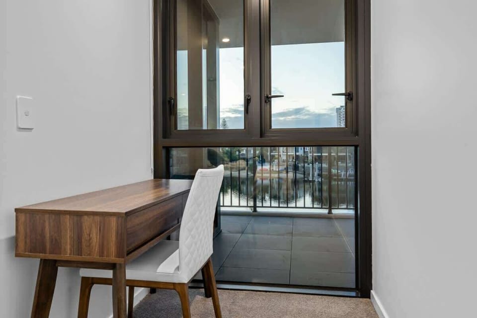 A study desk is provided, catering to both relaxation and productivity