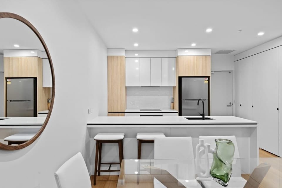 The well-equipped kitchen is a culinary enthusiast's dream, boasting modern appliances for all your cooking needs.