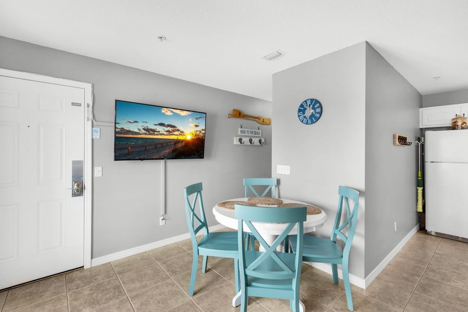Dining table and flat screen TV