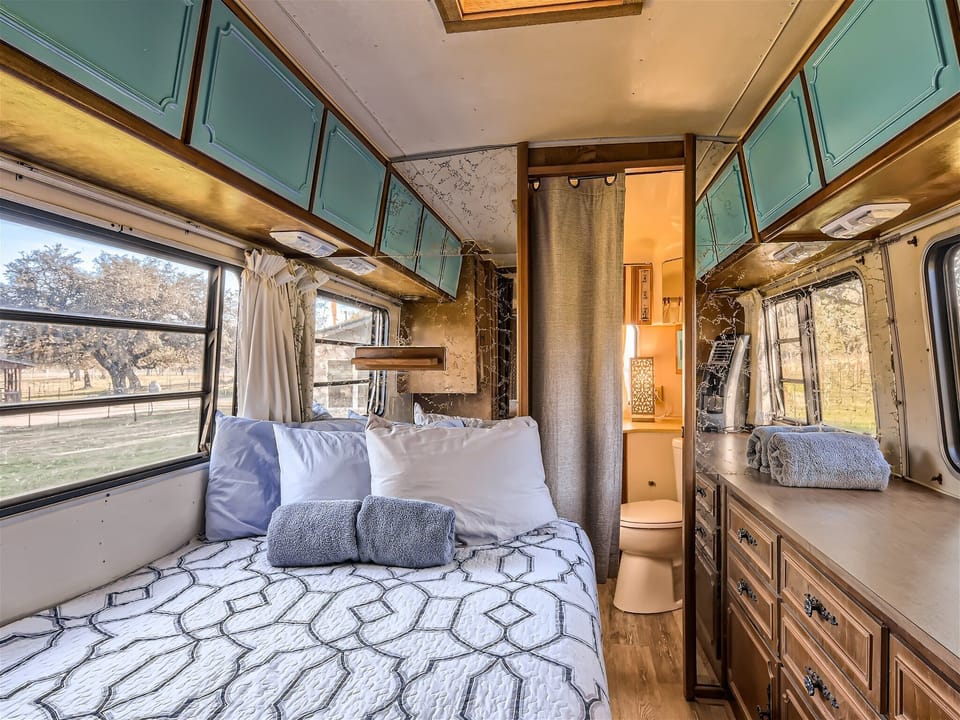 Retro travel trailer full size bed