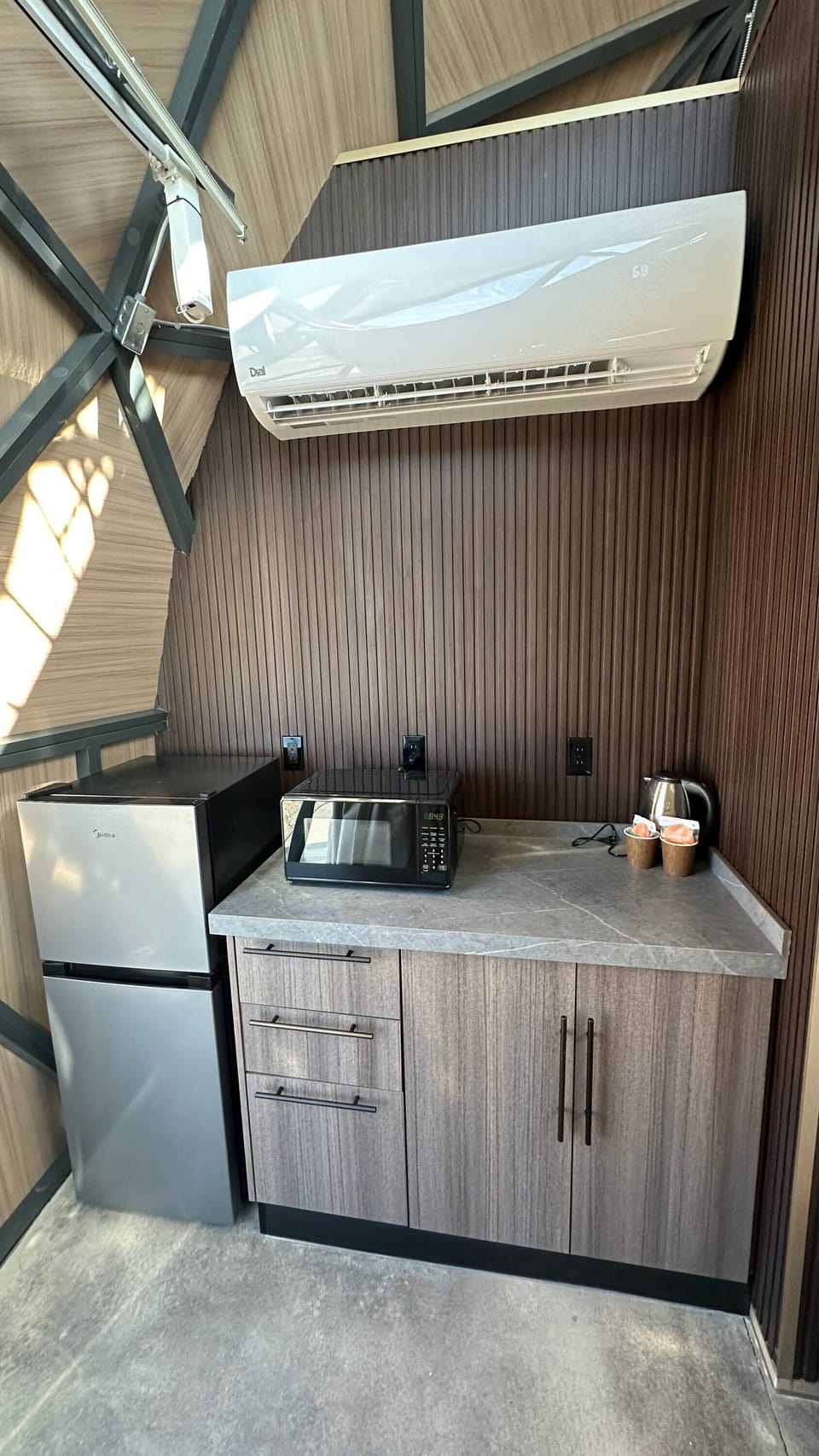 Mini-fridge, microwave, coffee/tea maker