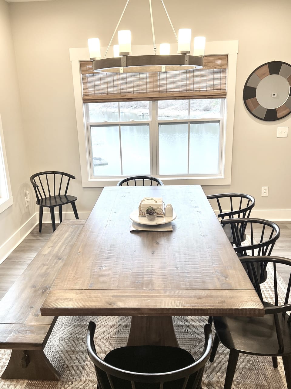 Dining seats 8-10. Additional seating at counter (4) & wall table in living (3).