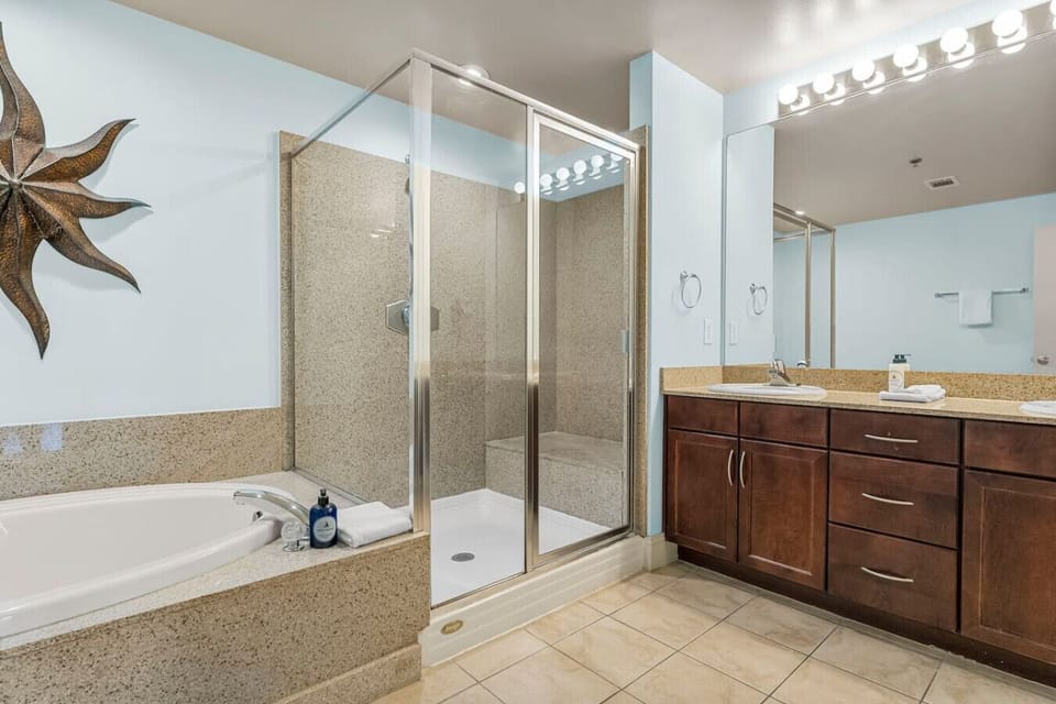 Primary Bathroom with Double Vanity, Garden Tub and Walk-In Shower