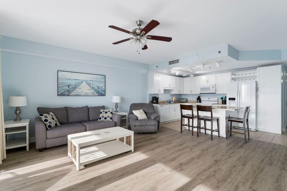 Living Area with Ocean Views, Sleeper Sofa, Flat Screen TV and Private Balcony Access